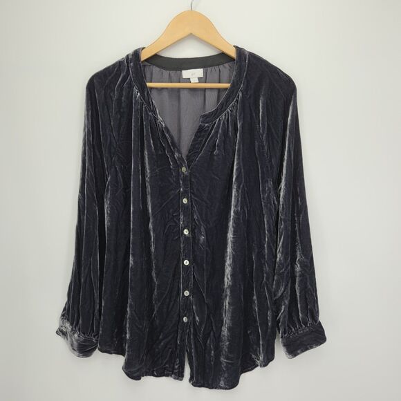 J. Jill Tops - J Jill Womens Liquid Velvet Button Front Blouse Silk Blend Long Sleeves Size XL
